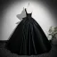 Vintage / Retro Black Satin Prom Dresses 2025 Ball Gown One-Shoulder Sleeveless Backless Bow Sash Floor-Length / Long Formal Dresses