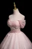 Chic / Beautiful Blushing Pink Beading Lace Butterfly Prom Dresses 2025 Ball Gown Off-The-Shoulder Short Sleeve Backless Floor-Length / Long Prom Formal Dresses