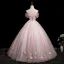 Chic / Beautiful Blushing Pink Beading Lace Butterfly Prom Dresses 2025 Ball Gown Off-The-Shoulder Short Sleeve Backless Floor-Length / Long Prom Formal Dresses