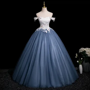 Élégant Océan Bleu Perlage Paillettes Appliques Robe De Bal 2025 Robe Boule De L Épaule Manches Courtes Dos Nu Longue Promo Robe De Ceremonie