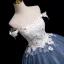 Elegant Ocean Blue Beading Sequins Appliques Prom Dresses 2025 Ball Gown Off-The-Shoulder Short Sleeve Backless Floor-Length / Long Prom Formal Dresses