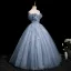 Chic / Beautiful Sky Blue Butterfly Appliques Sequins Prom Dresses Ball Gown 2025 Off-The-Shoulder Sleeveless Backless Floor-Length / Long Prom Formal Dresses