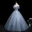 Chic / Beautiful Sky Blue Butterfly Appliques Sequins Prom Dresses Ball Gown 2025 Off-The-Shoulder Sleeveless Backless Floor-Length / Long Prom Formal Dresses