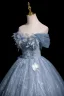 Chic / Beautiful Sky Blue Butterfly Appliques Sequins Prom Dresses Ball Gown 2025 Off-The-Shoulder Sleeveless Backless Floor-Length / Long Prom Formal Dresses