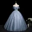 Chic / Beautiful Sky Blue Butterfly Appliques Sequins Prom Dresses Ball Gown 2025 Off-The-Shoulder Sleeveless Backless Floor-Length / Long Prom Formal Dresses