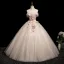 Chic / Beautiful Champagne Beading Sequins Lace Flower Tassel Prom Dresses 2025 Ball Gown Scoop Neck Sleeveless Backless Floor-Length / Long Prom Formal Dresses