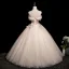 Chic / Beautiful Champagne Beading Sequins Lace Flower Tassel Prom Dresses 2025 Ball Gown Scoop Neck Sleeveless Backless Floor-Length / Long Prom Formal Dresses