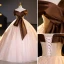 Elegant Coffee Sequins Prom Dresses Ball Gown 2023 Bow Off-The-Shoulder Short Sleeve Backless Floor-Length / Long Prom Formal Dresses