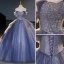 Charming Ocean Blue Beading Sequins Prom Dresses 2023 Ball Gown Off-The-Shoulder Sleeveless Backless Floor-Length / Long Prom Formal Dresses