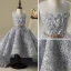 Chic / Beautiful Church Wedding Party Dresses 2017 Flower Girl Dresses Silver Ball Gown Asymmetrical Scoop Neck Sleeveless Rhinestone Metal Sash Appliques Flower