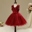 Chic / Beautiful Hall Wedding Party Dresses 2017 Flower Girl Dresses Burgundy Short Ball Gown Cascading Ruffles V-Neck Sleeveless Bow Rhinestone Appliques Flower