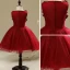 Chic / Beautiful Hall Wedding Party Dresses 2017 Flower Girl Dresses Burgundy Short Ball Gown Cascading Ruffles V-Neck Sleeveless Bow Rhinestone Appliques Flower