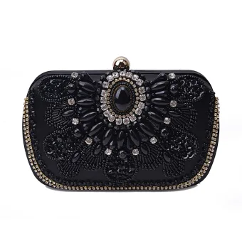 Vintage Retro Black Pearl Rhinestone Sequins Cocktail Party Prom Clutch Bags 2022