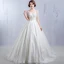 Chic / Belle Église Robe De Mariée 2017 Blanche Princesse Cathedral Train Volants en Cascade Encolure Dégagée Manches Courtes Dos Nu Dentelle Appliques Fleur Cristal Paillettes Perlage