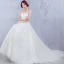 Chic / Belle Église Robe De Mariée 2017 Blanche Princesse Cathedral Train Volants en Cascade Encolure Dégagée Manches Courtes Dos Nu Dentelle Appliques Fleur Cristal Paillettes Perlage