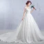 Chic / Belle Église Robe De Mariée 2017 Blanche Princesse Cathedral Train Volants en Cascade Encolure Dégagée Manches Courtes Dos Nu Dentelle Appliques Fleur Cristal Paillettes Perlage