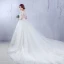 Chic / Belle Église Robe De Mariée 2017 Blanche Princesse Cathedral Train Volants en Cascade Encolure Dégagée Manches Longues Dos Nu Dentelle Appliques Fleur Perle Faux Diamant