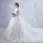 Chic / Belle Église Robe De Mariée 2017 Blanche Princesse Cathedral Train Volants en Cascade Encolure Dégagée Manches Longues Dos Nu Dentelle Appliques Fleur Perle Faux Diamant