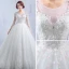 Chic / Belle Église Robe De Mariée 2017 Blanche Princesse Cathedral Train Volants en Cascade Encolure Dégagée Manches Longues Dos Nu Dentelle Appliques Fleur Perle Faux Diamant