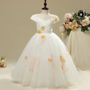 Chic Beautiful Church Wedding Party Dresses 2017 Flower Girl Dresses White A Line Princess Floor Length Long Cascading Ruffles Scoop Neck Short Sleeve Embroidered Flower Beading