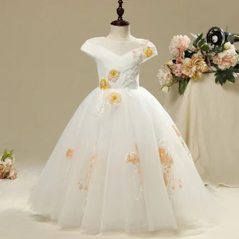 Chic Beautiful Church Wedding Party Dresses 2017 Flower Girl Dresses White A Line Princess Floor Length Long Cascading Ruffles Scoop Neck Short Sleeve Embroidered Flower Beading
