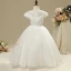 Chic / Beautiful Church Wedding Party Dresses 2017 Flower Girl Dresses White A-Line / Princess Floor-Length / Long Cascading Ruffles Scoop Neck Short Sleeve Embroidered Flower Beading