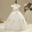 Chic / Beautiful Church Wedding Party Dresses 2017 Flower Girl Dresses White A-Line / Princess Floor-Length / Long Cascading Ruffles Scoop Neck Short Sleeve Embroidered Flower Beading