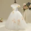 Chic / Beautiful Church Wedding Party Dresses 2017 Flower Girl Dresses White A-Line / Princess Floor-Length / Long Cascading Ruffles Scoop Neck Short Sleeve Embroidered Flower Beading