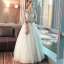 Chic / Beautiful Outdoor / Garden Wedding Dresses 2017 Lace Flower Pearl High Neck Long Sleeve Floor-Length / Long Hall White Ball Gown