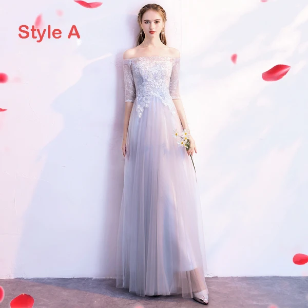 Chic / Beautiful Grey Bridesmaid Dresses 2018 A-Line / Princess 1/2 Sleeves Appliques Lace Backless Floor-Length / Long Ruffle Wedding Party Dresses