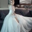 Chic / Beautiful Outdoor / Garden Wedding Dresses 2017 Lace Flower Pearl High Neck Long Sleeve Floor-Length / Long Hall White Ball Gown