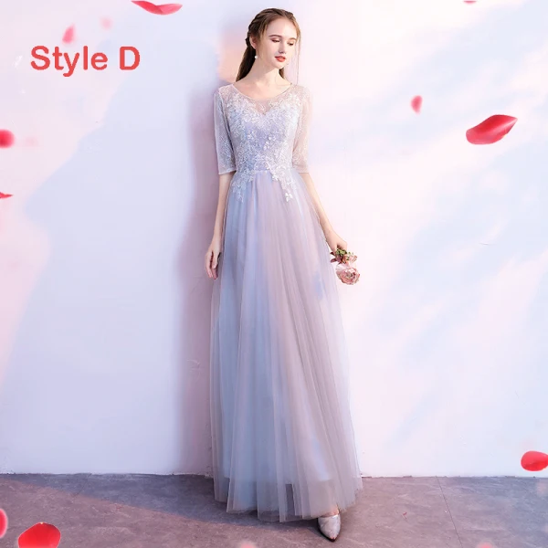 Chic / Beautiful Grey Bridesmaid Dresses 2018 A-Line / Princess 1/2 Sleeves Appliques Lace Backless Floor-Length / Long Ruffle Wedding Party Dresses