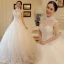 Luxury / Gorgeous Chinese style Ivory See-through Wedding Dresses 2018 A-Line / Princess High Neck Sleeveless Backless Appliques Lace Pearl Beading Ruffle Chapel Train