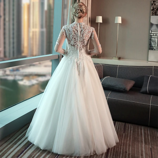 Chic / Beautiful Outdoor / Garden Wedding Dresses 2017 Lace Flower Pearl High Neck Long Sleeve Floor-Length / Long Hall White Ball Gown