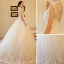 Luxury / Gorgeous Chinese style Ivory See-through Wedding Dresses 2018 A-Line / Princess High Neck Sleeveless Backless Appliques Lace Pearl Beading Ruffle Chapel Train