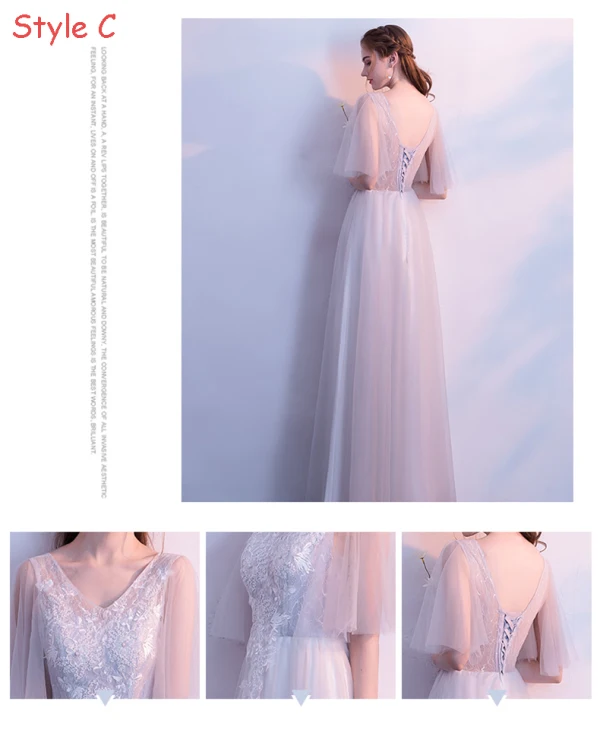 Chic / Beautiful Grey Bridesmaid Dresses 2018 A-Line / Princess 1/2 Sleeves Appliques Lace Backless Floor-Length / Long Ruffle Wedding Party Dresses