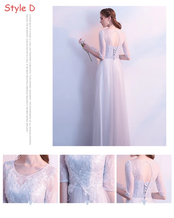 Chic / Beautiful Grey Bridesmaid Dresses 2018 A-Line / Princess 1/2 Sleeves Appliques Lace Backless Floor-Length / Long Ruffle Wedding Party Dresses