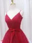 Chic / Belle Tachetée Bordeaux Robe De Bal 2024 Princesse Bretelles Spaghetti Sans Manches Dos Nu Noeud Ceinture Longue Robe De Ceremonie