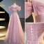 Scintillantes Rougissant Rose Perlage Paillettes Robe De Bal 2023 Princesse De l'épaule Manches Courtes Dos Nu Longue Promo Robe De Ceremonie