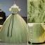 Elegant Sage Green Beading Sequins Prom Dresses 2023 Ball Gown Off-The-Shoulder Short Sleeve Backless Bow Sash Floor-Length / Long Prom Formal Dresses