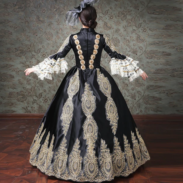 Vintage / Retro Medieval Black Ball Gown Prom Dresses 2021 High Neck Long Sleeve Zipper Up Floor-Length / Long 3D Lace Embroidered Flower Appliques Cosplay Prom Formal Dresses