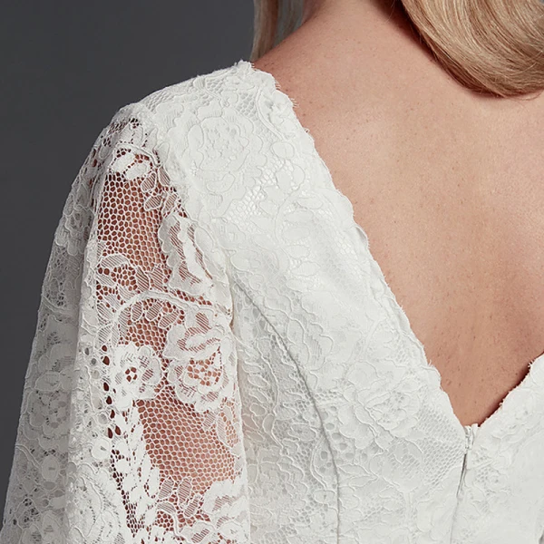 Modest / Simple Ivory Wedding Dresses 2020 Trumpet / Mermaid V-Neck 1/2 Sleeves Appliques Backless Embroidered Wedding
