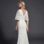 Modest / Simple Ivory Wedding Dresses 2020 Trumpet / Mermaid V-Neck 1/2 Sleeves Appliques Backless Embroidered Wedding