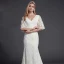 Modest / Simple Ivory Wedding Dresses 2020 Trumpet / Mermaid V-Neck 1/2 Sleeves Appliques Backless Embroidered Wedding