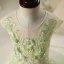 Chic / Beautiful Hall Wedding Party Dresses 2017 Flower Girl Dresses Sage Green Short Ball Gown Cascading Ruffles Short Sleeve Scoop Neck Lace Appliques Flower Pearl