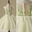 Chic / Beautiful Hall Wedding Party Dresses 2017 Flower Girl Dresses Sage Green Short Ball Gown Cascading Ruffles Short Sleeve Scoop Neck Lace Appliques Flower Pearl