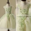 Chic / Beautiful Hall Wedding Party Dresses 2017 Flower Girl Dresses Sage Green Short Ball Gown Cascading Ruffles Short Sleeve Scoop Neck Lace Appliques Flower Pearl