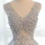 Chic / Beautiful Hall Formal Dresses 2017 Evening Dresses  Grey Floor-Length / Long A-Line / Princess Cascading Ruffles V-Neck Sleeveless Backless Lace Appliques Flower Pearl Beading Sequins