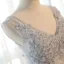 Chic / Beautiful Hall Formal Dresses 2017 Evening Dresses  Grey Floor-Length / Long A-Line / Princess Cascading Ruffles V-Neck Sleeveless Backless Lace Appliques Flower Pearl Beading Sequins
