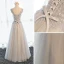 Chic / Beautiful Hall Formal Dresses 2017 Evening Dresses  Grey Floor-Length / Long A-Line / Princess Cascading Ruffles V-Neck Sleeveless Backless Lace Appliques Flower Pearl Beading Sequins